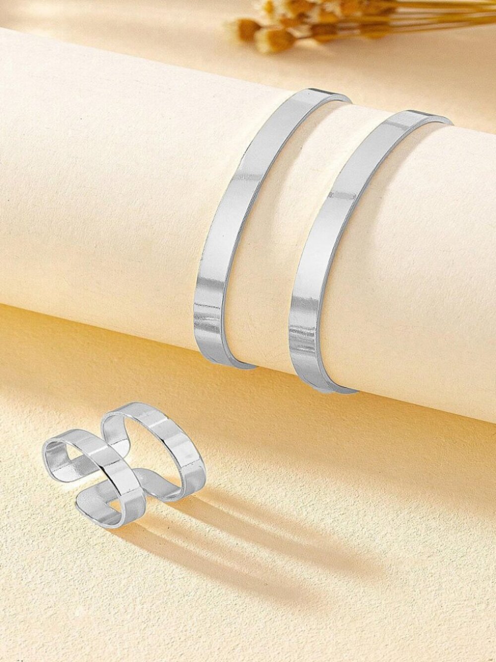 Double band cuff Bracelet with Matching Ring set